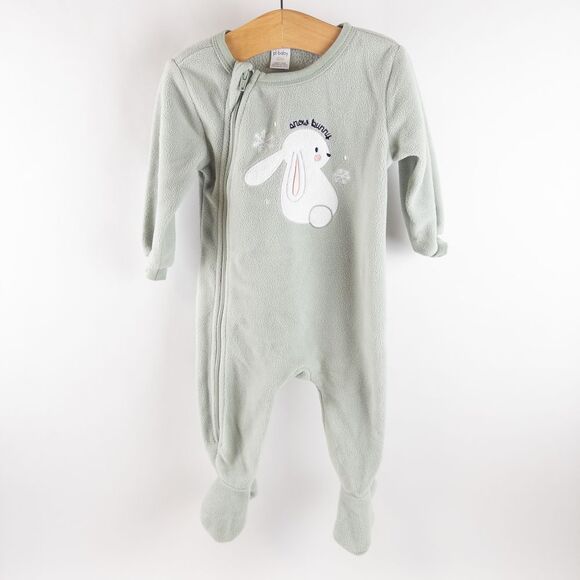 Petit Lem Baby Fleece Rabbit Snow Bunny Zip Fleece Footed Sleeper Green‎ Sz 6m - Picture 1 of 7